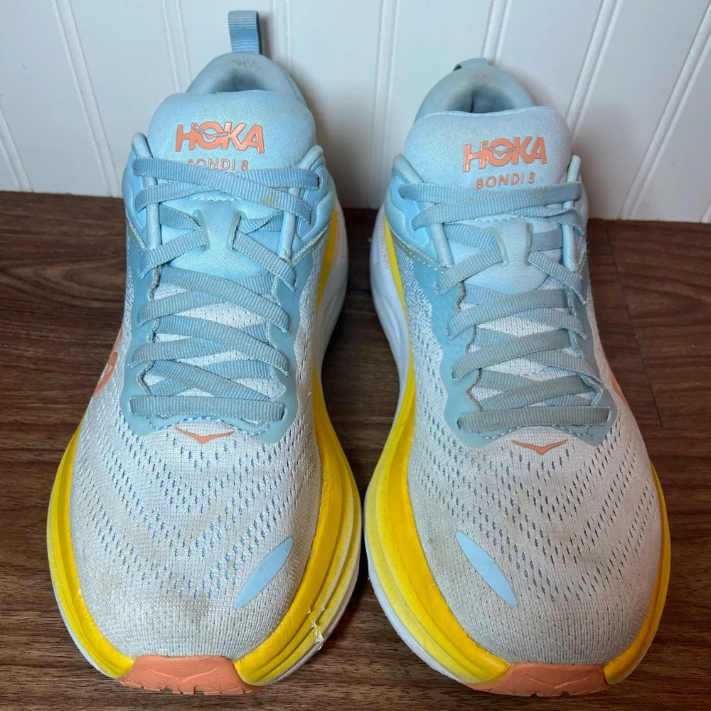 Hoka Bondi 8 Sneakers Blue Orange Yellow Low Top Lace Up Women’s 8.5 - Picture 3 of 14